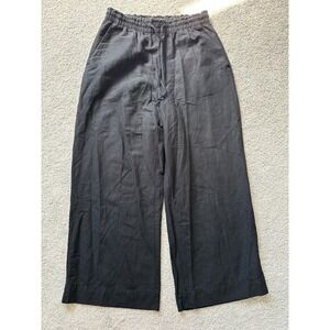 HM Womens Black Linen Blend Wide Leg Paperbag Waist Drawstring Pants Size S